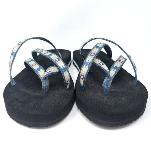 Teva Olowahu Mush Flip Flops Women's 10 Thongs Sandals Black Pink 6840 Cushioned - Picture 2 of 8